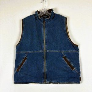 Wrangler Rugged Blue Denim Corduroy Full Zip Vest Size XL